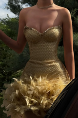 Dazzling Sweetheart Strapless Sleeveless Homecoming Dresses Mini Gem With Feather