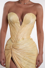 Elegant Sweetheart Strapless Sleeveless Mermaid Evening Dresses High Split With Pleats Zipper