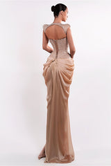 Graceful Sweetheart Short Sleeves Mermaid Evening Dresses Floor Length Beads With Lace-Up Back