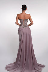 Glamorous Purple Strapless Sleeveless Mermaid Evening Dresses High Split With Lace-Up Back