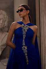 Timeless Royal Blue Sleeveless Mermaid Evening Dresses Floor Length Sheath With Pleats