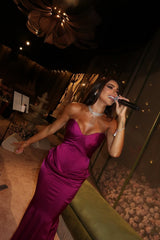 Pretty Purple Sweetheart Strapless Sleeveless Satin Mermaid Evening Dresses Sheath With Pleats