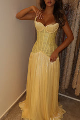 Elegant Yellow Sweetheart Straps Sleeveless Evening Dresses Floor Length With Pleats
