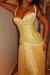 Elegant Yellow Sweetheart Straps Sleeveless Evening Dresses Floor Length With Pleats