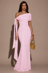 Elegant Pink Asymmetrical Mermaid Evening Dresses Floor Length With Pleats
