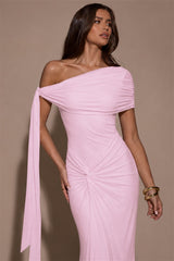 Elegant Pink Asymmetrical Mermaid Evening Dresses Floor Length With Pleats
