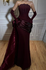Luxurious Strapless Sleeveless Satin Mermaid Evening Dresses Sheath With Lace-Up Back
