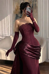 Luxurious Strapless Sleeveless Satin Mermaid Evening Dresses Sheath With Lace-Up Back