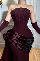 Luxurious Strapless Sleeveless Satin Mermaid Evening Dresses Sheath With Lace-Up Back