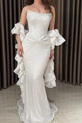 Charming Strapless Sleeveless Mermaid Evening Dresses Floor Length Column With Pleats