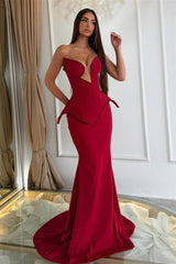 Unique Burgundy Sweetheart Strapless Sleeveless Satin Mermaid Evening Dresses Sheath With Beading