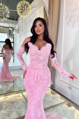 Glamorous Dusty Pink Sweetheart Strapless Sleeveless Lace Mermaid Evening Dresses Sheath With Lace-Up Back