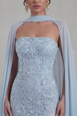 Pretty Dusty Blue Strapless Sleeveless Mermaid Evening Dresses Floor Length With Zipper