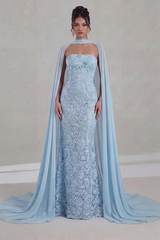 Pretty Dusty Blue Strapless Sleeveless Mermaid Evening Dresses Floor Length With Zipper