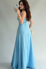 Charming Dusty Blue Sweetheart Spaghetti-Straps Sleeveless Satin Evening Dresses Sheath With Lace-Up Back