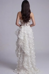 Unique Strapless Sleeveless Hi-Lo Evening Dresses Floor Length With Zipper