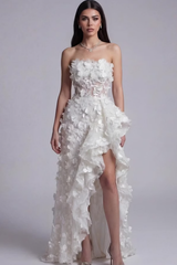 Unique Strapless Sleeveless Hi-Lo Evening Dresses Floor Length With Zipper