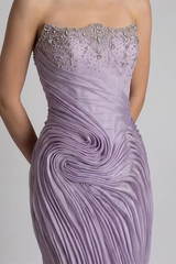 Charming Lilac Strapless Sleeveless Mermaid Evening Dresses Gem Sheath With Zipper Pleats
