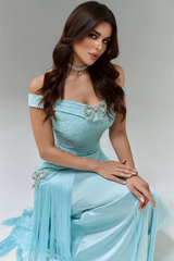 Timeless Blue Off The Shoulder Mermaid Evening Dresses Floor Length With Tassel