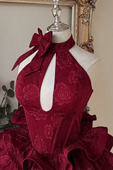 Beautiful Burgundy Halter Sleeveless Homecoming Dresses Mini With Lace-Up Back