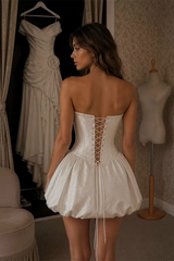 Modern Strapless Sleeveless Homecoming Dresses Mini With Lace-Up Back