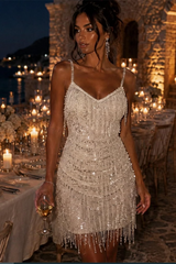 Dazzling Spaghetti-Straps Sleeveless Homecoming Dresses Mini With Lace-Up Back