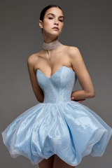 Unique Sky Blue Sweetheart Strapless Sleeveless Homecoming Dresses Mini With Pleats