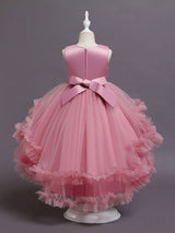 A-Line Jewel Neck Sleeveless Red Bows Polyester Sequined Tulle Polyester Cotton Kids Social Party Dresses Princess Dress-Dbrbridal