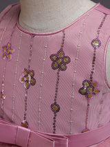 A-Line Jewel Neck Sleeveless Red Bows Polyester Sequined Tulle Polyester Cotton Kids Social Party Dresses Princess Dress-Dbrbridal