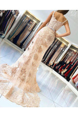 Alluring Chic Lace Spaghetti-Straps Chic Mermaid Prom Dresses Sleeveless Evening Dresses with Over-skirt-Dbrbridal
