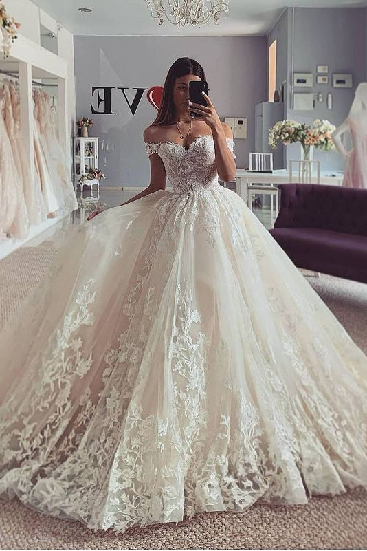 Amazing Ball Gown Princess Wedding Dress Lace Bridal Gown Off-the-Shou Dbrbridal Amazing Ball Gown Princess Wedding Dress Lace Bridal Gown Off-the-Shou Dbrbridal