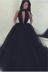 Amazing Black V-Neck Tulle Ball-Gown Formal Dresses-Dbrbridal