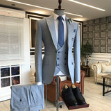 Amazing Blue 3-Pieces Double Breasted Waistcoat Slim Fit Business Suits For Men-Dbrbridal