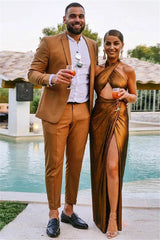 Amazing Brown One Button Peaked Lapel Mens Prom Suits-Dbrbridal