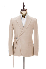 Amazing Champagne Men's Casual Suit for Buckle Button Formal Groomsmen Suit for Wedding-Dbrbridal