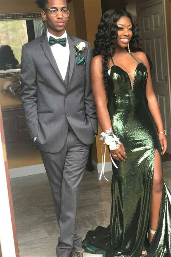 slim fit dress slacks Simple Mermaid Dark Green Slit Long Prom Dresses Formal Dress P2218 main image 1