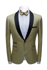 Amazing Gold Jacquard Slim Fit Men's Prom Suits with Black Shawl Lapel-Dbrbridal