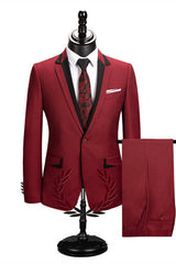 Amazing Gorgeous Red Slim Fit Notched Lapel One Button Men Suits Online-Dbrbridal