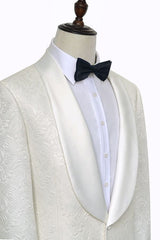 Amazing Jacquard White Tuxedos for Wedding Silk Shawl Lapel One Button Wedding Suit for Men-Dbrbridal
