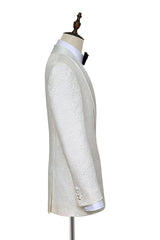 Amazing Jacquard White Tuxedos for Wedding Silk Shawl Lapel One Button Wedding Suit for Men-Dbrbridal