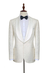 Amazing Jacquard White Tuxedos for Wedding Silk Shawl Lapel One Button Wedding Suit for Men-Dbrbridal
