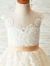 Amazing Jewel Neck Sleeveless Sash Kids Party Dresses-Dbrbridal