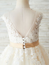 Amazing Jewel Neck Sleeveless Sash Kids Party Dresses-Dbrbridal