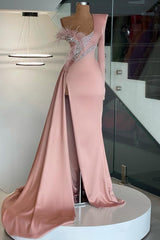Amazing Long Sleeve One Shoulder Mermaid Prom Dress Long Split-Dbrbridal