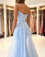 Amazing Mermaid Evening Dress With Lace Appliques Ruffles Spaghetti-Straps-Dbrbridal