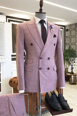 Amazing Pink Peaked Lapel Double Breasted 3 Flaps Prom Suits For Men-Dbrbridal