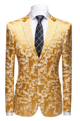 Amazing Printed Bright Gold Notched Lapel Men's Suits for Prom-Dbrbridal