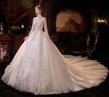 Amazing V-Neck Ball Gown Wedding Dress With Sequins Crystals Long Sleeves-Dbrbridal