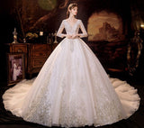 Amazing V-Neck Ball Gown Wedding Dress With Sequins Crystals Long Sleeves-Dbrbridal