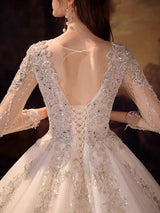 Amazing V-Neck Ball Gown Wedding Dress With Sequins Crystals Long Sleeves-Dbrbridal